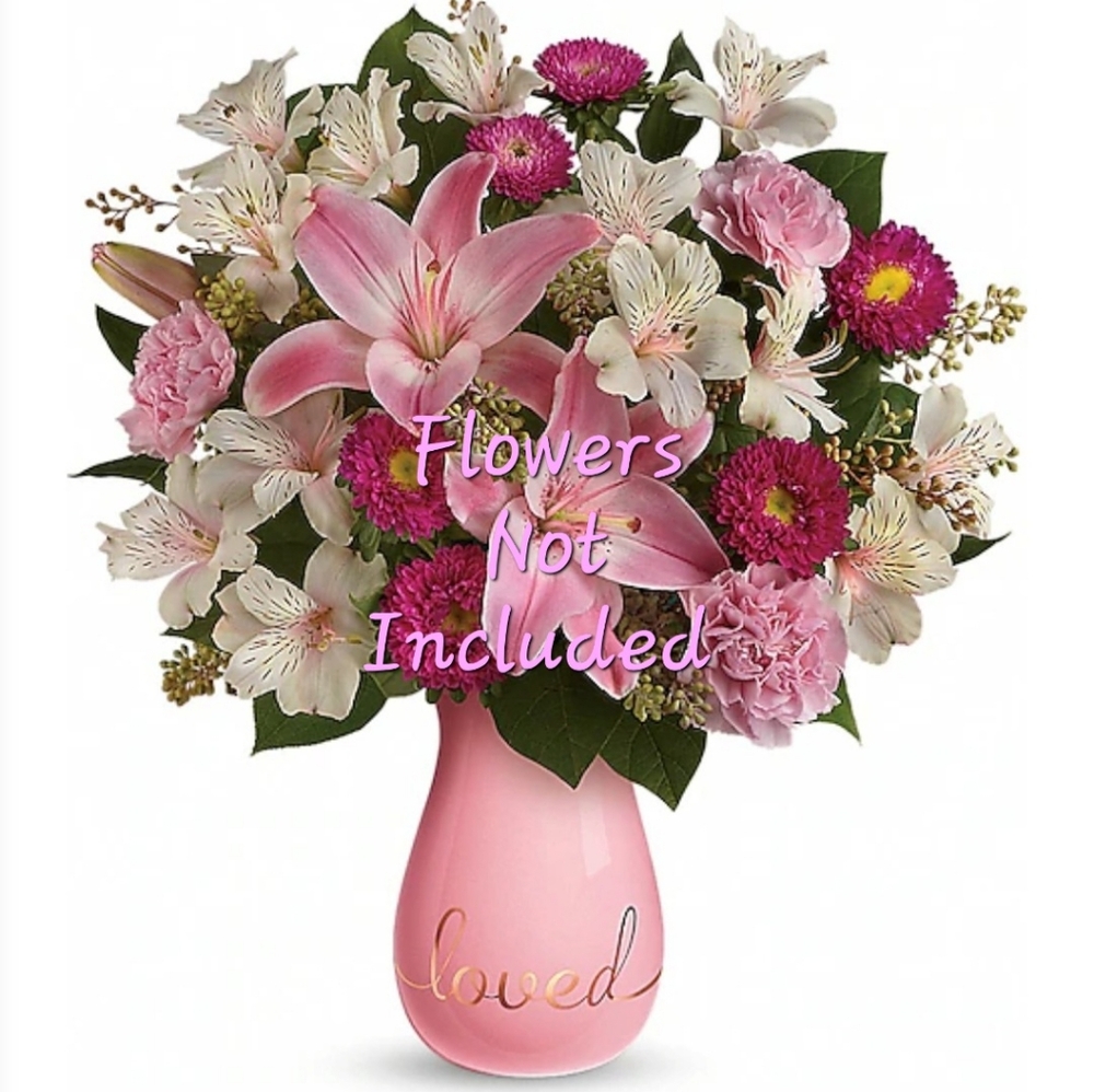 6 3/4" Pink Ceramic " loved " gold accent Vase by Teleflora
